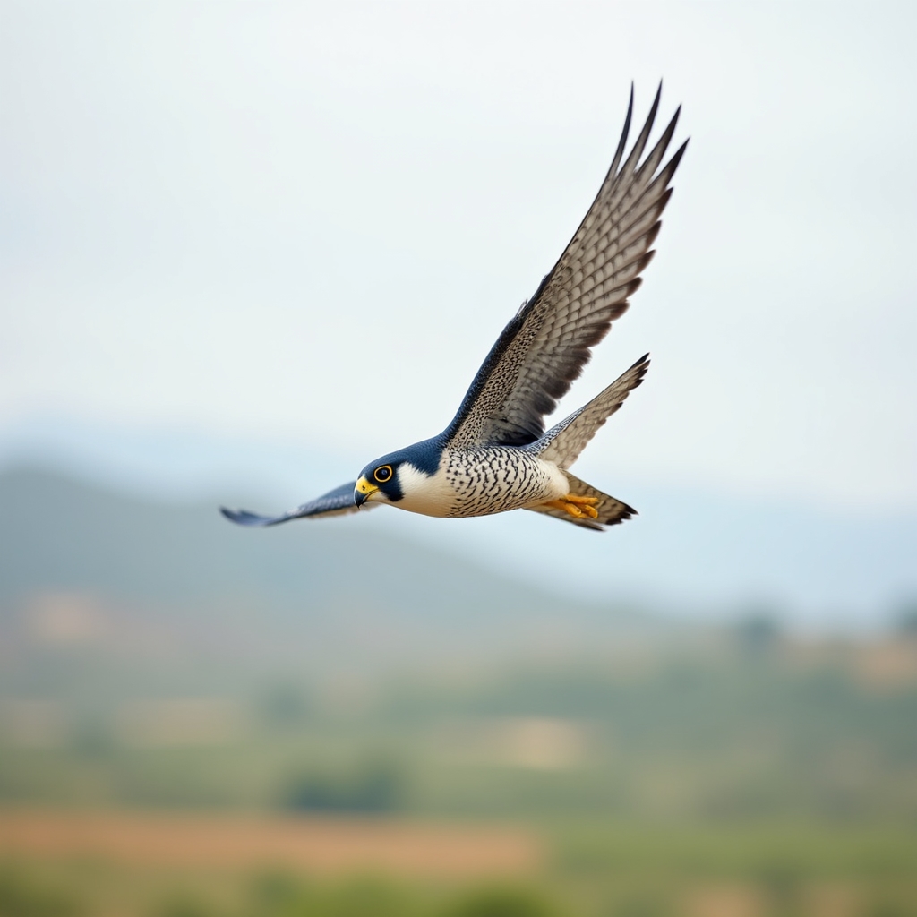 Halcón peregrino en picado durante sesión de adiestramiento en campo abierto